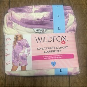 Wildfox Purple and White Sweatshirt and Short Lounge Set Large NWT